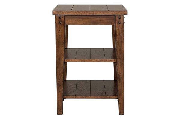 Harding Traditional Plank Style Rustic Brown Oak Tiered End Table With Two Shelves