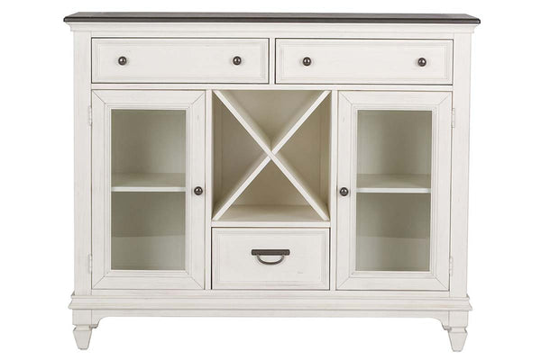 Harper Vintage White With Charcoal Top Glass Door Storage Buffet