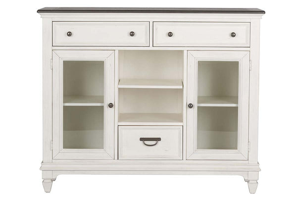 Harper Vintage White With Charcoal Top Glass Door Storage Buffet