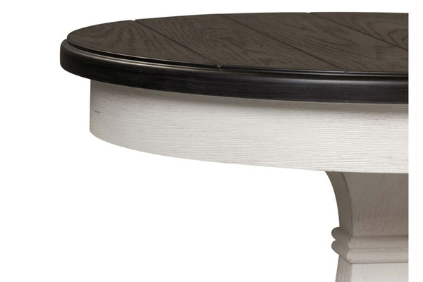 Harper Traditional Round White Chair Side Table With Pedestal Base And Charcoal Top