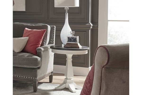 Harper Traditional Round White Chair Side Table With Pedestal Base And Charcoal Top