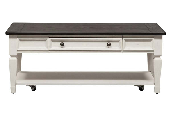 Harper Traditional Single Drawer White Cocktail Table With Lower Shelf And Charcoal Top