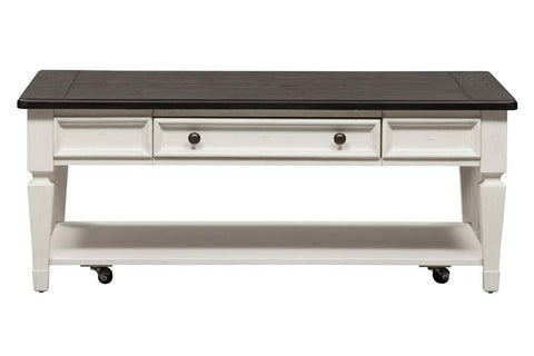 Harper Traditional Single Drawer White Cocktail Table With Lower Shelf And Charcoal Top
