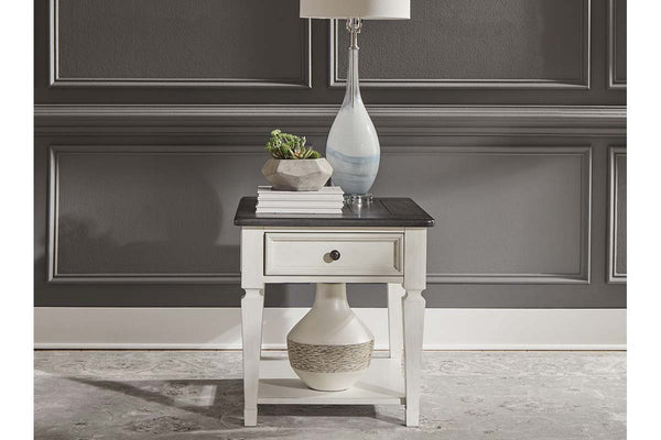 Harper Traditional Single Drawer White End Table With Lower Shelf And Charcoal Top