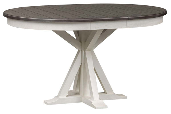 Harper Vintage White With Charcoal Top 5 Piece Round Oval Pedestal Dining Set