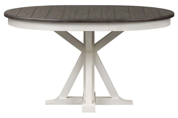 Harper Vintage White With Charcoal Top 5 Piece Round Oval Pedestal Dining Set