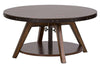 Image of Harwood Rustic Russet Brown Round Motion Top Coffee Table With Metal Accents