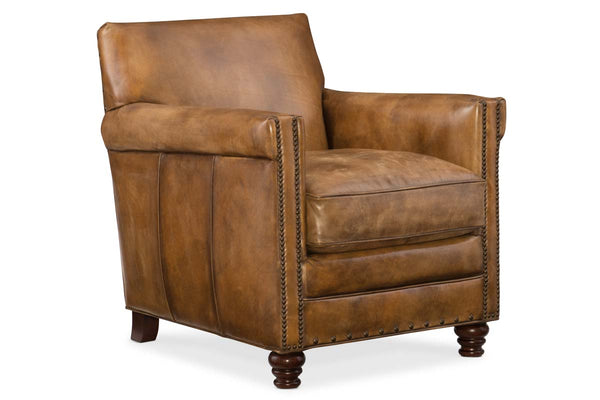Herbert Bedford Goldington "Quick Ship" Traditional Tight Back Leather Accent Chair With Nail Trim