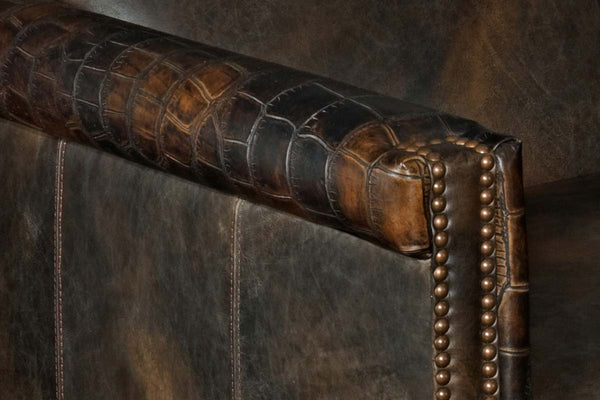 Herbert Old Saddle Brown Fudge "Quick Ship" Tight Back Square Leather Accent Chair With Nails