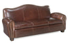 Image of Jonathan Leather Tight Camelback Loveseat With Nail Head Trim
