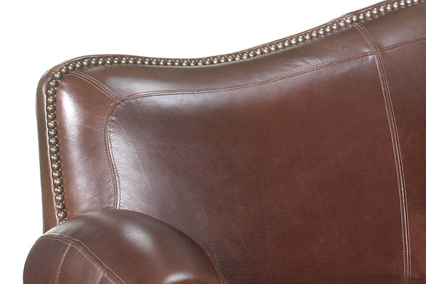 Jonathan Leather Tight Camelback Loveseat With Nail Head Trim