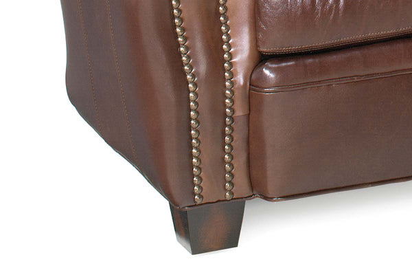 Jonathan Leather Tight Camelback Loveseat With Nail Head Trim