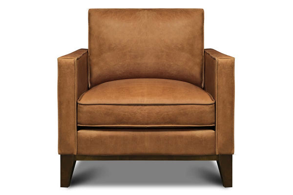 Kellan Rio Chestnut Modern Track Arm Leather Club Chair