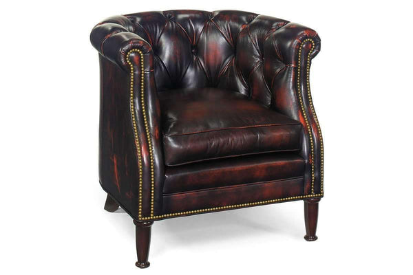 Louis Button Tufted Leather Chesterfield Tub Chair With Nail Trim