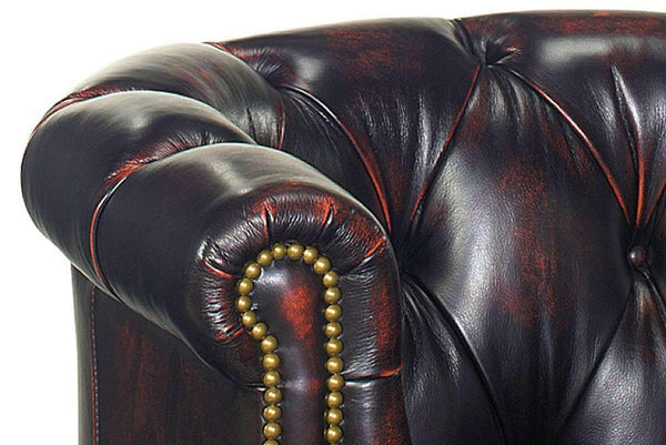 Louis Button Tufted Leather Chesterfield Tub Chair With Nail Trim