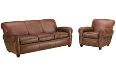Parker Rolled Leather Sofa And Recliner Two Piece Set