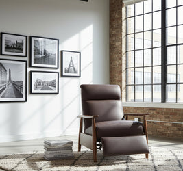 Peter Mid-Century Modern Leather And Wood Recliner Chair