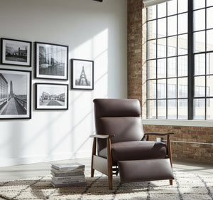 Peter Mid-Century Modern Leather And Wood Recliner Chair
