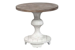 Lucca II Spanish Style Whitewashed Round End Table