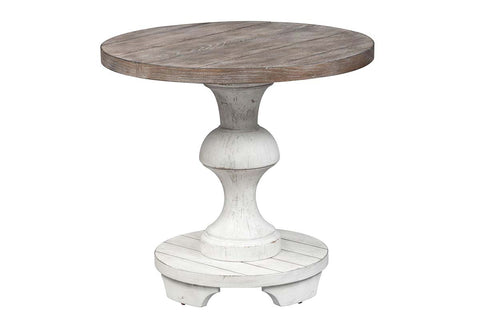 Lucca II Spanish Style Whitewashed Round End Table