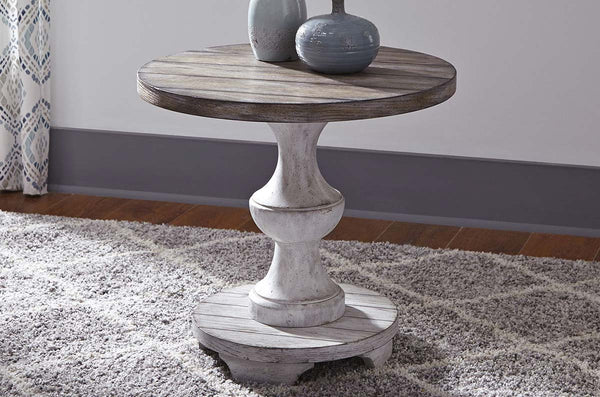Lucca II Spanish Style Whitewashed Round End Table