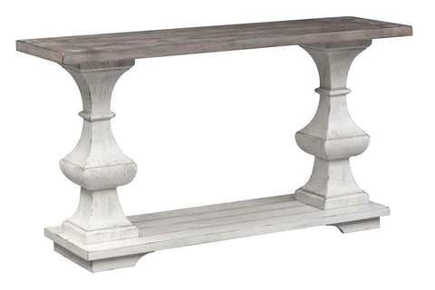 Lucca II Spanish Style Whitewashed Sofa Table With Lower Storage Shelf