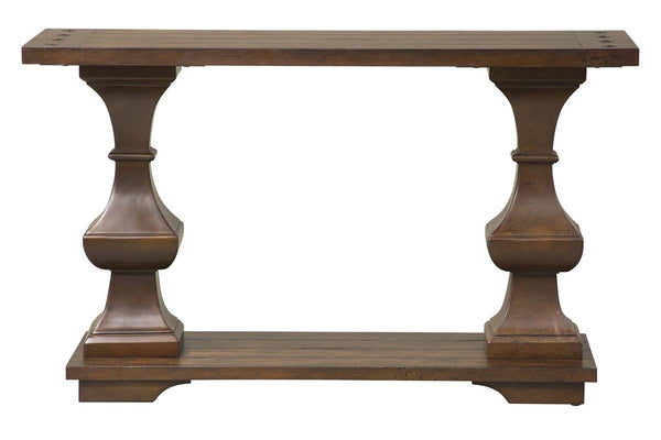 Lucca I Kona Brown Spanish Style Sofa Table With Lower Storage Shelf