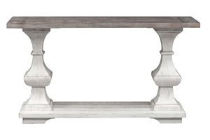 Lucca II Spanish Style Whitewashed Sofa Table With Lower Storage Shelf