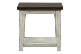 Lyndhurst Chair Side Table With Distressed White Wood Base And Weathered Bark Plank Top