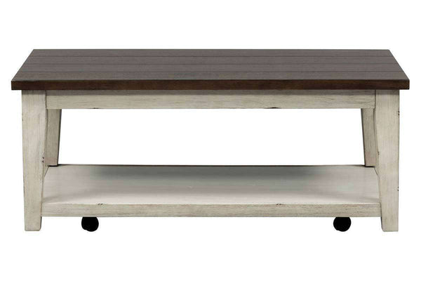 Lyndhurst Rectangular Weathered White Base With Plank Top Coffee Table