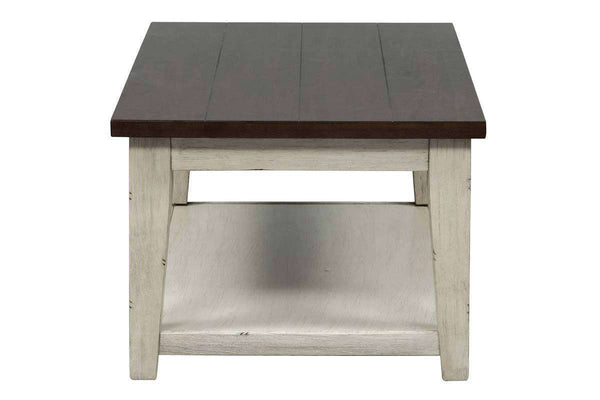 Lyndhurst Rectangular Weathered White Base With Plank Top Coffee Table