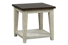 Lyndhurst Square End Table With Distressed White Wood Base And Weathered Bark Plank Top