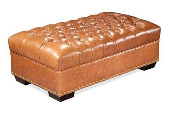 Malcolm 52 Inch Long Chesterfield Tufted Leather Coffee Table Bench -W52" x D30" x H18"