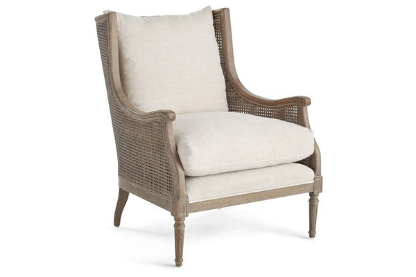 Newberry Natural "Quick Ship" Fabric Accent Chair With Decorative Cane / Wood Base