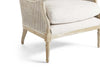 Image of Newberry White Wash "Quick Ship" Natural Fabric Accent Chair With Decorative Cane / Wood Base