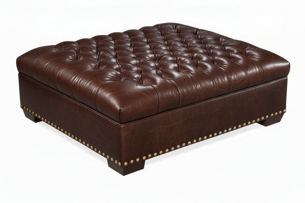 Anderson 48 Inch Square Large Button Tufted Chesterfield Leather Ottoman