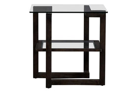 Parson Contemporary Square Geometric Base End Table With Glass Top And Shelf