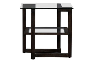 Parson Contemporary Square Geometric Base End Table With Glass Top And Shelf