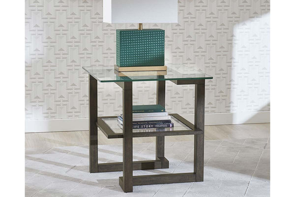 Parson Contemporary Square Geometric Base End Table With Glass Top And Shelf