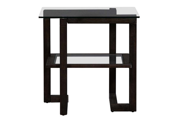 Parson Contemporary Square Geometric Base End Table With Glass Top And Shelf