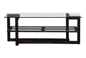 Parson Contemporary Rectangular Geometric Base Coffee Table With Glass Top And Shelf