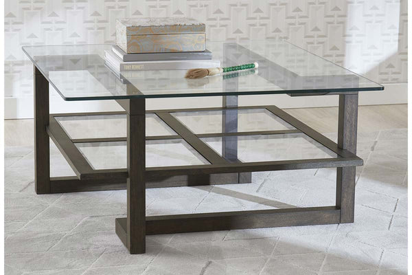 Parson Contemporary Square Geometric Base Coffee Table With Glass Top And Shelf