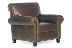Prescott Leather Traditional Club Chair w/ Antiqued Brass Nailhead Trim