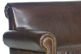 Prescott 83 Inch Traditional Two Seat Leather Sofa w/ Antiqued Brass Nailhead Trim