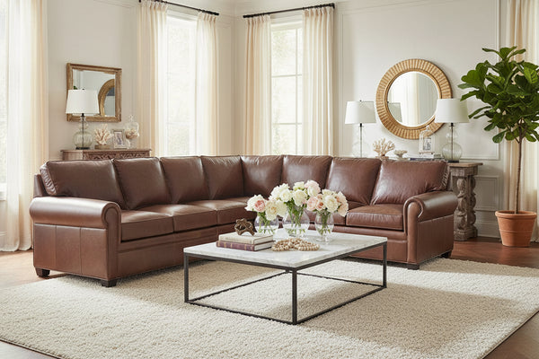 Rockwell Traditional Three Piece Leather Sectional (As Configured)