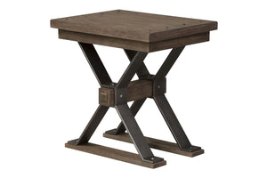 Rutherford Industrial Style Antique Pewter Metal Base Chair Side Table With Weathered Bark Top