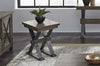 Image of Rutherford Industrial Style Antique Pewter Metal Base Chair Side Table With Weathered Bark Top