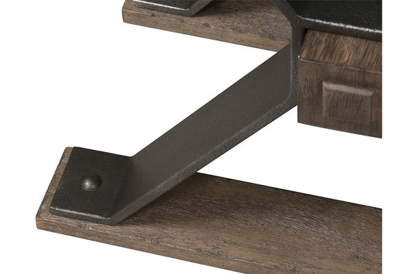 Rutherford Industrial Style Antique Pewter Metal Base Cocktail Table With Weathered Bark Top