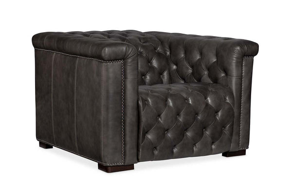 Savion Gravel Leather "Quick Ship" Chesterfield Recliner