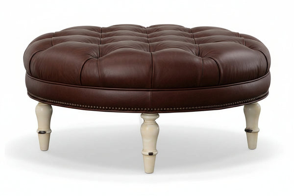 Seymour Tufted 36", 40", 44", Or 48" Inch Round Leather Ottoman (4 Sizes Available)